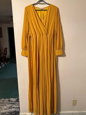 Baltic Born Mustard Long Sleeve V-Neck Maxi Dress